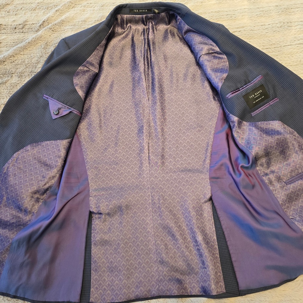 Ted Baker London Joey C Mens 40 Blue Micro Check Wool Blazer Jacket Sport Coat - Picture 2 of 7